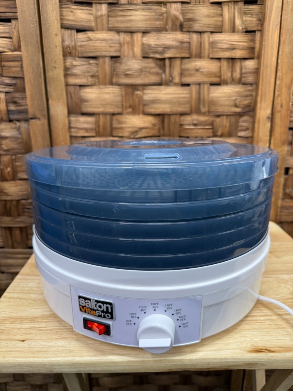Salton VitaPro Food Dehydrator - Blue Trays with White Base